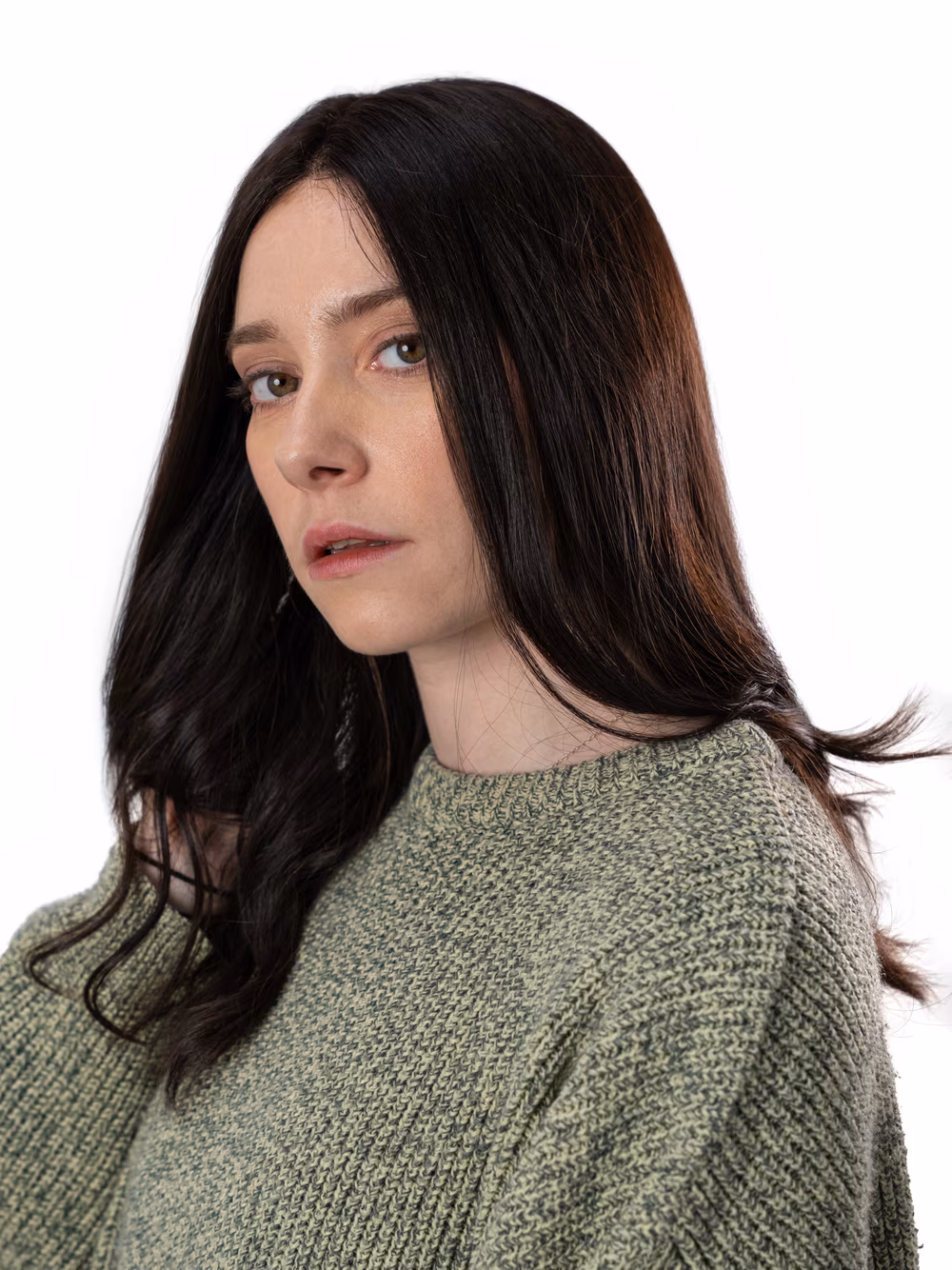 Esther kosher sheitel in Deep Caviar, three-quarter view of the soft waves